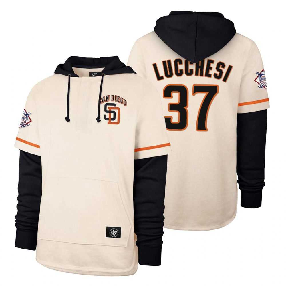 Men San Diego Padres 37 Lucchesi Cream 2021 Pullover Hoodie MLB Jersey